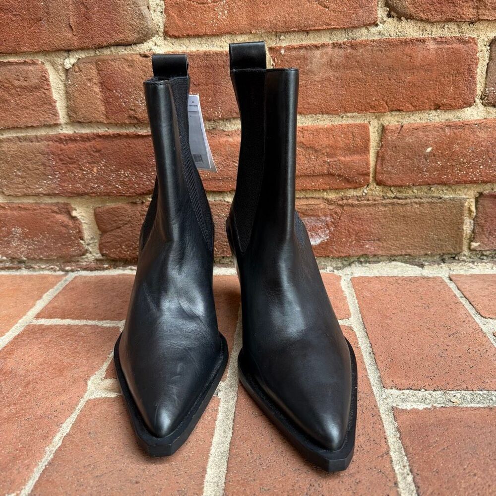 MANGO $150 MNG Leather Pointed Toe Ankle Boots black 37 US6.5-7 NEW - Picture 8 of 12